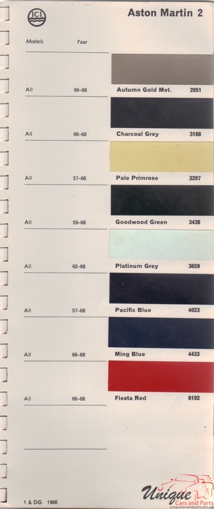 1957-1968 Aston-Martin Paint Charts Autocolor